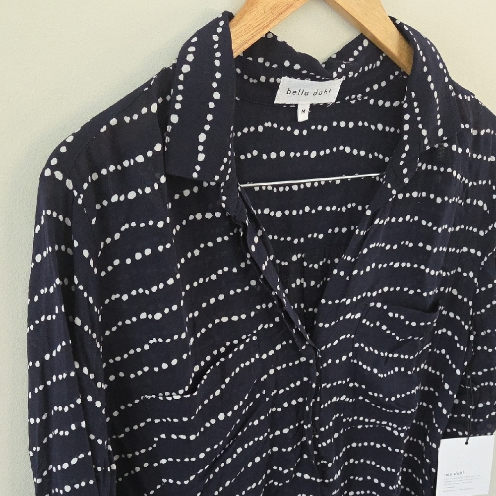 Bella Dahl Navy and White Wave Dot Button Down Shirt - Picture 3 of 9
